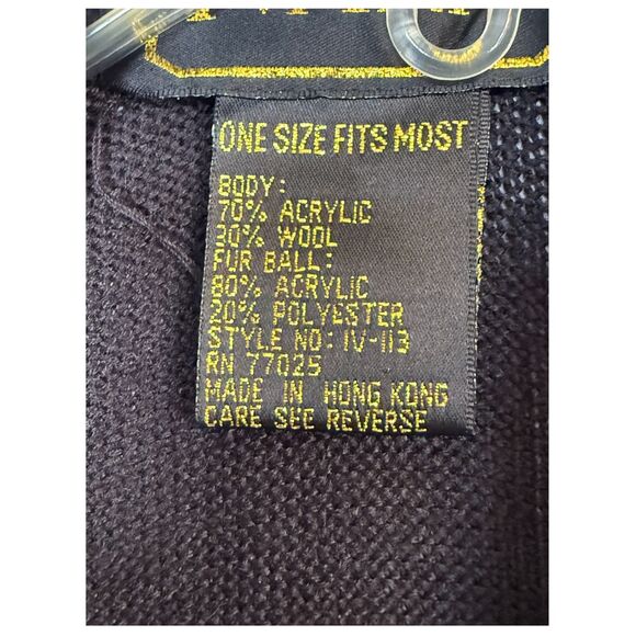 Vintage IVANA Black Shawl Wrap | Faux Fur Pom Trim | Made in Hong Kong | OS - Picture 4 of 4